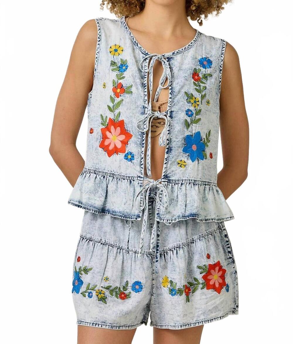 NEW MYSTREE marigold tie vest in light acid wash